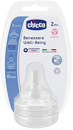Chicco 00020833200000 Physiologischer Antikolik-Sauger Well-Being, regulierbarer Fluss, 2 monate plus, Silikon, 2 Stück