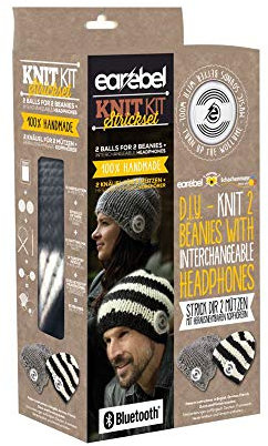 Earebel feat. Schachenmayr KnitKit 9824407-00001 light grey - Strickset für 2 Mützen mit herausnehmbaren Bluetooth-Kopfhörern