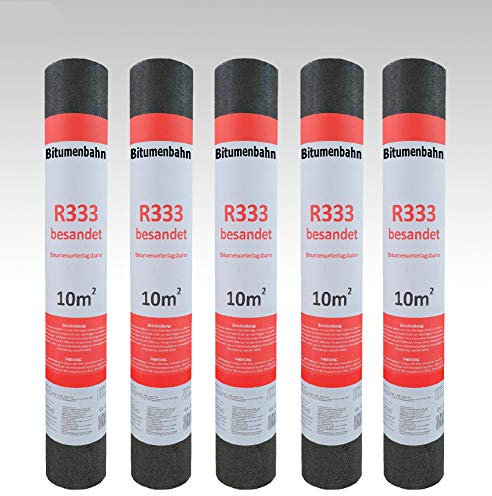 Isolbau Dachpappe R333 besandet - Bitumenbahn mit Rohfilzeinlage zur Dachabdichtung - 50 m² (5 Rollen)