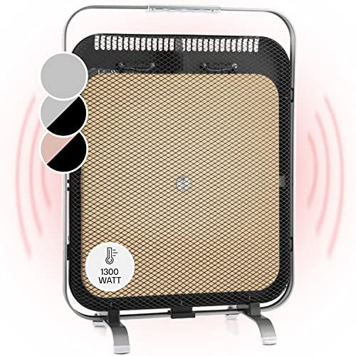 Klarstein HeatPal Marble - Radiador infrarrojo portátil, Estufa eléctrica, Diseño vertical, 1300 W, Ideal uso 30 m², Función conservar calor, Placa de mármol, Aluminio cepillado, Blackline, Plateado