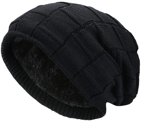 Hatstar Warme gefütterte Damen Beanie | Herren Mütze Wintermütze | Unisex Strickmütze | Flechtmuster mit Fleece Innenfutter