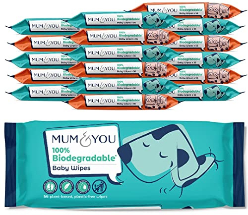 Mum & You Baby Wipes Multipack -1008 Wipes| Biodegradable Wet Wipes | 99.4% Water. Ideal for Sensitive Newborn Skin | Baby Wipes Bulk, Monthly Pack Wet Wipes (56 Wipes x 18 packs= 1008 Wipes) | Plant based and plastic free, dermatologically tested, fragrance free and hypoallergenic, kind to sensitive newborn skin