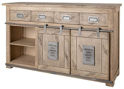 MASSIVMOEBEL24.DE | Railway Sideboard Mango Größen 2, Farbe:beige lackiert, Größe:150x45x90 cm (BxTxH)