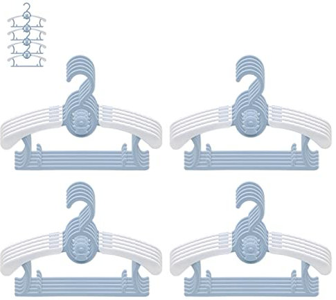 JSF Mitwachsende kleiderbügel Kinder, Set20 Stapelbare Kleiderbügel mit Bärchen-Haken, rutschfest Babykleiderbügel Kinderkleiderbügel für Kinderbekleidung Baby Garderobe, Platzsparend (Blau + Weiss)