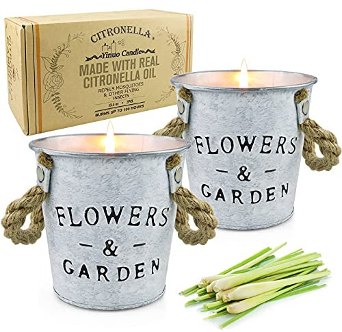 MUOIVG Set di 2 Candele Citronella Profumate, per Giardino, grande capacità,13.5OZ*2,100% Cera di Soia Naturale per Terrazza, Picnic, Campeggio, Feste ed Eventi Interno ed Esterno