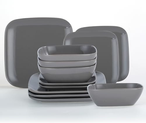 Waterside - 12 Piece Darby Square Dinner Set - Grey