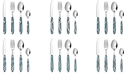 Excelsa Mandala Azzurro Servizio 24 Posate Per 6 Persone, Acciaio Inox 18/0, Manico Colorato