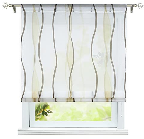 ESLIR Raffrollo Wohnzimmer Raffgardine mit Tunnelzug Gardinen Transparent Bändchenrollo Modern Vorhänge Mit Wellen-Druck Sand BxH 80x140cm 1 Stück