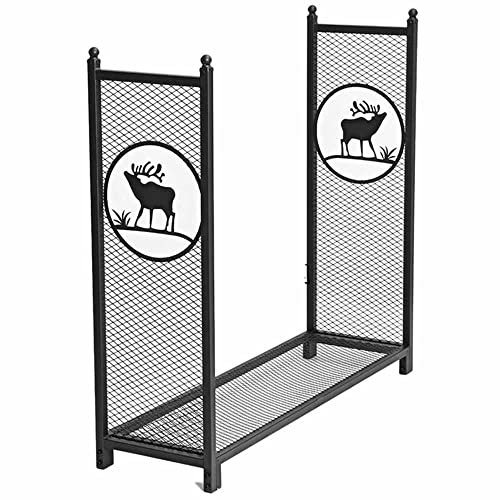 WHOJA Heavy Duty Firewood Racks Wrought iron floor firewood rack Firewood storage Home living room With net Timber partition rack 122x38x112cm Fire Screen(Color:Black)