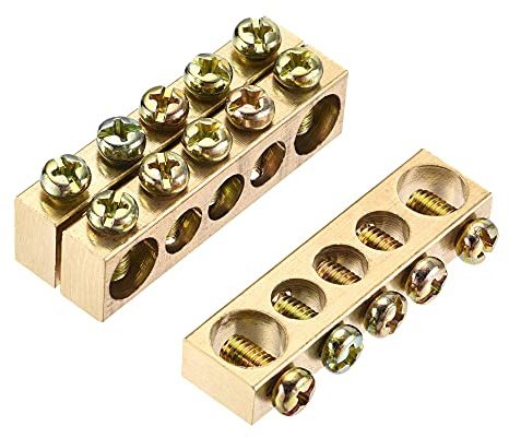 sourcing map Klemmen Erdungsschiene 5 Positionen 50mmx8mmx13mm 3 Stk | Schraubblock Barriere Messing für elektrische Verteilung