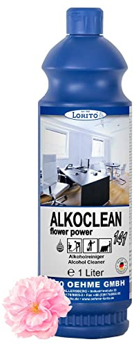 Lorito Alkoclean Flower Power Bodenpflege 1l, Bodenreiniger mit Duft | Hochglanz Reinigungsmittel für PVC, Fliesen und Parkett, Streifenfreier Glanz & Wohlduft nach jeder Pflegeanwendung