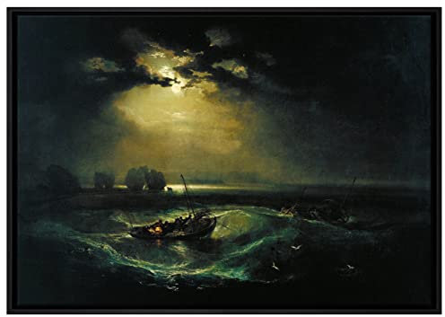 Pixxprint William Turner - Fischer auf See Leinwandbild 100x70 cm im Bilderahmen, Wandbild, Schattenfugenrahmen, Kein Poster