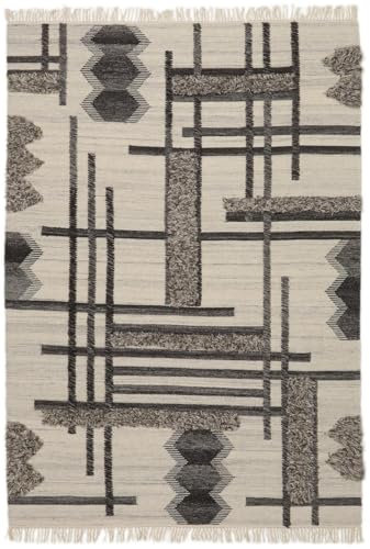 RugVista Cindy, Teppich, Kelim Modern, 240 x 170 cm, Rechteckig, Niedriger Stapel, Wohnzimmer, Esszimmer, Schlafzimmer, Nur chemische Reinigung, Care & Fair Zertifiziert, Cremeweiß Beige/Hell Braun