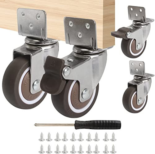 4Pcs Heavy Duty Castor Wheels, 50 mm Swivel Castors Set with 20 Screws＆Phillips Screwdriver, Rotatable L-Shaped Trolley Furniture Caster for Cribs Furniture Flower Stand (2 xStandard+2 xBrake)