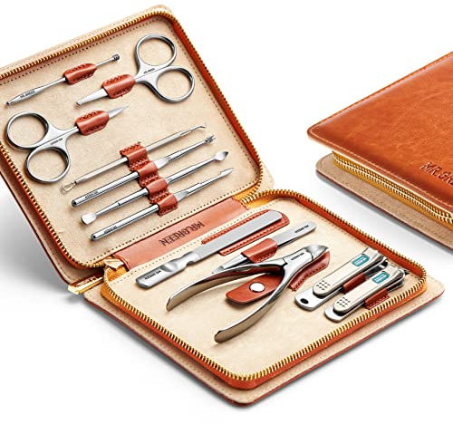 MR.GREEN Manicure Set 12 in 1 Multi-Function Nail Clippers Personal Care Tool Kits Stainless Steel Pedicure Sets with Leather Case Idea Gift (12Pcs Set)