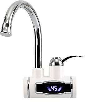 Elektrisch Wasserhahn mit Durchlauferhitzer, Btstil 360°Drehbar Edelstahl Durchlauferhitzer Wasserhahn, Elektrische Heizung Wasserhahn 220V mit LCD Temperaturanzeige für Küche