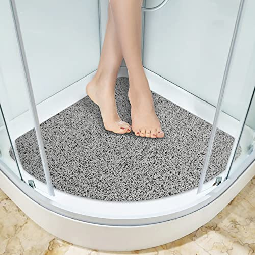 Dricar Corner Bath Mat, Loofah Shower Mat Anti Mould Non Slip Shower Mats for Inside Shower, Quick Drying Corner Shower Mat with Drain for Bathroom Tub Floor (Grey, 53×53cm)