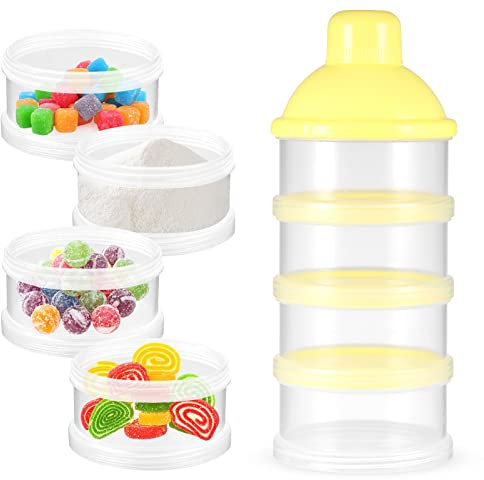 Portable Milk Powder Dispensers Pot, Milk Powder Case, Formula Powder Pots, 4 Layer Formula Dispenser Snacks Case Baby Candy Storage Container Box (4 Layers Yellow)