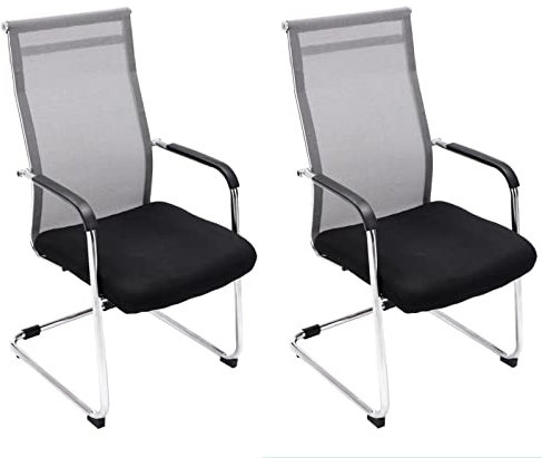 CLP 2er Set Freischwinger Brenda mit Armlehne und Netzbezug I Besucherstühle mit Bodenschonern I Gestell aus Metall, Farbe:grau