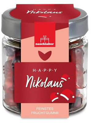 Happy Nikolaus Rundglas 120g | Nikolausgeschenk Gummibärchen als Schokoladen-Ersatz | Süßes Geschenk für Weihnachten | Nikolaus | Leckere Fruchtgummis