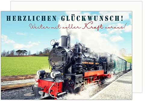 Edition Seidel Premium Geburtstagskarte mit Umschlag. Glückwunschkarte mit Spruch Geburtstag Billet Happy Birthday Eisenbahn Mann Dampflok Zug (G3430 SW023)