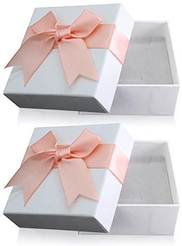 2Pcs Small Gift Boxes, 7.5x7.5x3.5cm Kraft Jewellery Gift Box with Bow-Knot Ring Earrings Necklace Gift Box with Lid Small Paper Boxes for Gifts Presents (Pink)