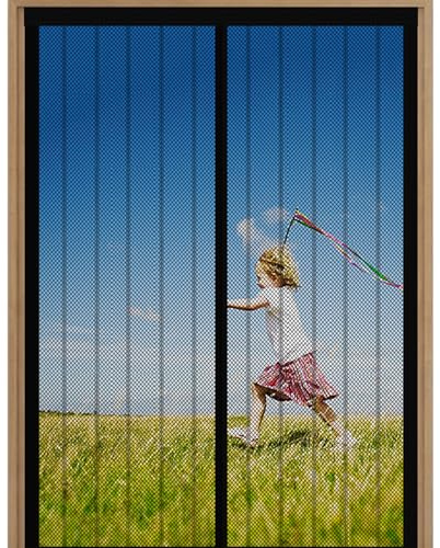 Magnet Fliegengitter Tür Insektenschutz 115x245cm, Winddicht Balkontür Fliegenvorhang Ohne Bohren, Magnetvorhang HäNde Frei, Full Frame, für Balkontür Terrassentür Schiebetür und Wohnzimmer(Schwarz)