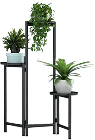 URBERY 3 Stufen Metall Blumenregal Pflanzenregal Pflanzenständer mit Rund Blumentreppe,Mehreren Blumentopfhaltern,Dekorativer Pflanzentreppe Standregal für Innen Außen Garten Balkon (A 79x49x29cm)