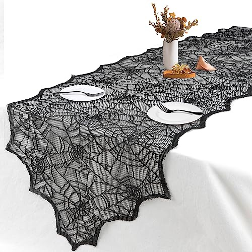 Halloween Decorations Table Runner - Black Lace Spider Web Table Runners for Halloween Table Decor, 18 X 72 Inch Halloweens Lace Table Runner for Halloweens Party Home Kitchen Dinner Decoration Indoor