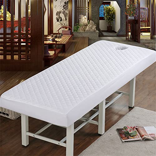 Highdi Bezug für Massageliege mit Loch, Waschbare Beauty Bettbezug Elastisches Massagetische Bezug Weiches Atmungsaktiv Massagebett für Spa, Schönheits- und Gesichtssalon (60x180cm,Weiß)