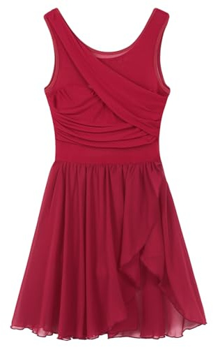 Jugaoge Damen Tanzkleid mit Plissee Ärmellos Ballettkleid Lyrisches Kleid Unregelmäßig Tutu Rock Slip Latein Tango Samba Salsa Bekleidung