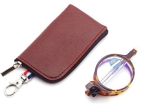Lanomi Mini Lesebrille Rund Damen Herren Blaulichtfilter Lesehilfe Kompakte Faltbar Sehhilfe Klein Brille mit Pocket Etui Schildpatt 2.5