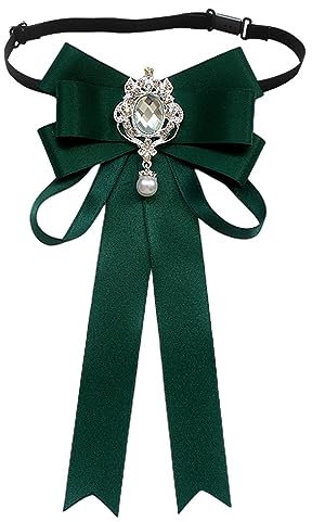 SUNTRADE Frauen Bowknot Strass Band Schleife Brosche Vorgebunden Hals Krawatte Party Hochzeit Weihnachten Geschenke Zeremonie (Dunkelgrün)