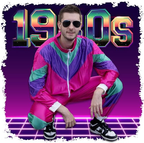 Festicy disfraz años 80 unisex M I Disfraz pareja adultos, chandal retro I Perfecto para disfraces 2024, y fiestas temáticas I chandal retro años 80 hombre y mujer idóneo para Carnaval 2024