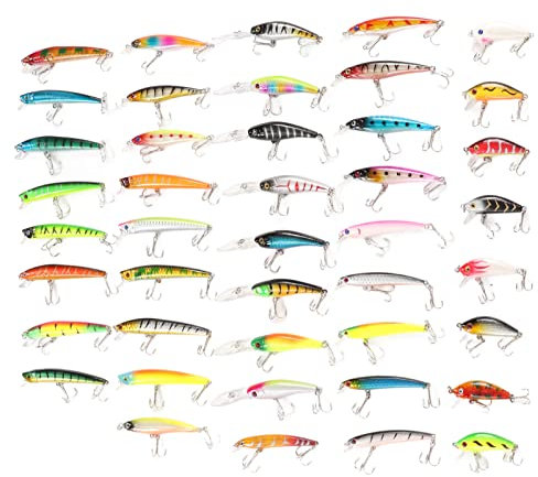 Gavigain 43Pcs Angeln Köder Kit, Angeln Köder Kit gemischt einschließlich Popper Crank Köder für Forelle Bass Fishing Kunstköder Universal Köder für Süßwasser Salzwasser