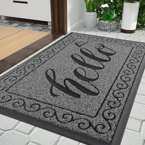Yimobra Fußmatte Außen, Waschbar Fussmatte Aussen, Wetterfest & rutschfest - Schmutzfangmatte für Eingang, Flur, Garten, 92 x 61 cm, Schwarz Grau
