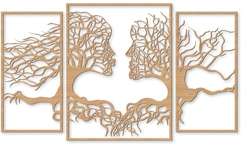 Namofactur dreiteiliges Holz-Wandtattoo Tief verwurzelt mit Liebesbaum | In verschiedenen Farben wählbar und mit Befestigungsmaterial zur Montage – Symbol für Verbundenheit bei Paaren und Familien