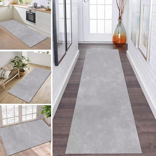 Grauer Flurläufer, lang, 1 m, 1,5 m, 2 m, 2,5 m, 3 m, 3,5 m, 4 m, 4,5 m, 5 m, 6 m, Teppichläufer mit rutschfester Unterseite, 60 cm/80 cm/100 cm/120 cm breite schmale Teppiche, sehr lange Teppichläufe