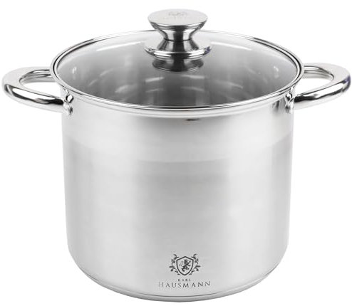 KARL HAUSMANN Grand Faitout Inox - 16L - 30 cm - Marmite Induction en Acier Inoxydable 18/0 - Casserole avec Couvercle en Verre - fait tout tous feux - Faitouts Avec Échelle de Mesure - Cocotte Inox