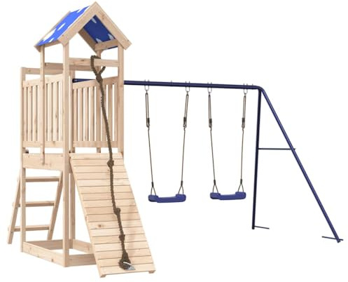 vidaXL Spielturm, Klettergerüst mit Kletterwand Seil Schaukeln Leiter, Kinder Kletterturm Spiel-Zubehör für Garten, Holz Spielplatz Spielhaus, Massivholz Kiefer