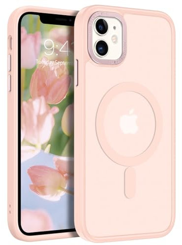 DUEDUE Magnetische Hülle für iPhone 11, Kompatibel mit MagSafe, Halbtransparente Matt-Oberfläche, Militärischer Fallschutz, Stoßfest Slim Case für iPhone 11 Handyhülle, Hellrosa