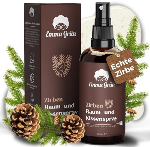 Emma Grün® Zirbenspray 100ml – Raumspray & Kissenspray mit Zirbelkieferöl | Mit waldig-frischem Duft für Wohnräume, Textilien & Auto, aus nachhaltigem Wildwuchs – Pinus cembra aus den Alpen,