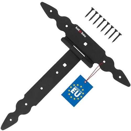 KOTARBAU® Cerniere a T nere, lunghezza: 250 mm, gancio a croce, in acciaio verniciato a polvere, per porta in legno, cerniere per porte, carichi pesanti, accessori per cancello da giardino