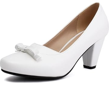 elerhythm Donna Mary Jane Bownot Punta rotonda Chiusa Vintage Tacchi Gatsby anni '20 décolleté anni '50 Vittoriane Retro Scarpe, bianco, 37 EU
