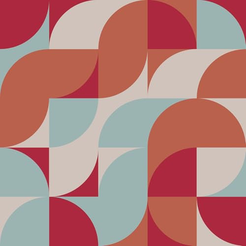 CRE8TIVE Carta da parati geometrica, autoadesiva, rimovibile, 30,5 x 300 cm, arancione, rosso, blu, beige, in vinile, Art Deco, per camera da letto, soggiorno, armadio