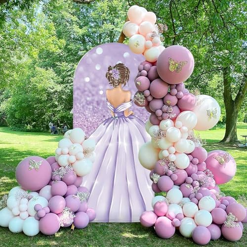 MEHOFOND 3.3 x 7 pies púrpura para ceremonia de adulto dulce princesa vestido arco telón de fondo redondo marco de arco traje fiesta de cumpleaños boda novia ducha Chiara arco cubierta decorativa