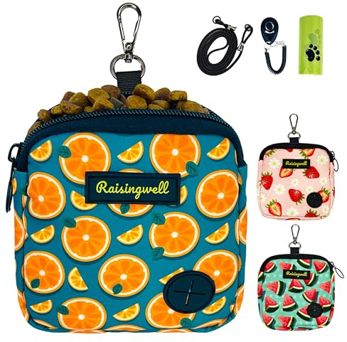 Raisingwell Leckerlitasche für Hunde, Multifunktionaler Futterbeutel für Hundetraining, Gassi Tasche mit Reißverschluss, Ideal für Snacks, Hundeleckerli, Futterdummy und Gassibeutel(Früchte Orange)