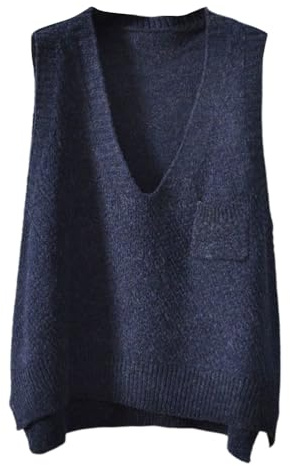 shownicer Femmes Pulls Gilets Tricoté sans Manches Col en V Oversize Pull Chaud Débardeurs Chandail Automne Hiver Gilet en Tricot sans Manches A Marine XXL