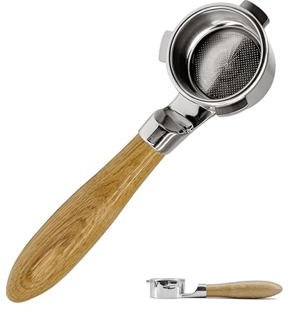 NEOUZA Espresso - Portafiltro sin fondo 54 mm, diseño plano para colocación estable, compatible con Breville 870/875/878/880, acero inoxidable 304 (roble blanco)