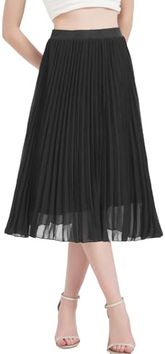 Kefiyis Gonna Lunga Donna Estiva Gonna Plissettata Donna Elegante Vita Alta Elastica Gonne Plisse Midi Chiffon Gonne Nero L